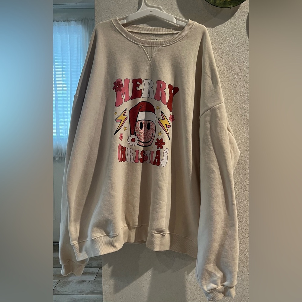 Merry Christmas Graphic Beige Sweater Women’s 3X
